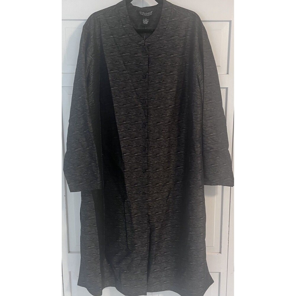 Dialogue Black Multi Silk Duster Cardigan Button Up NWT Women’s Plus Size 2X